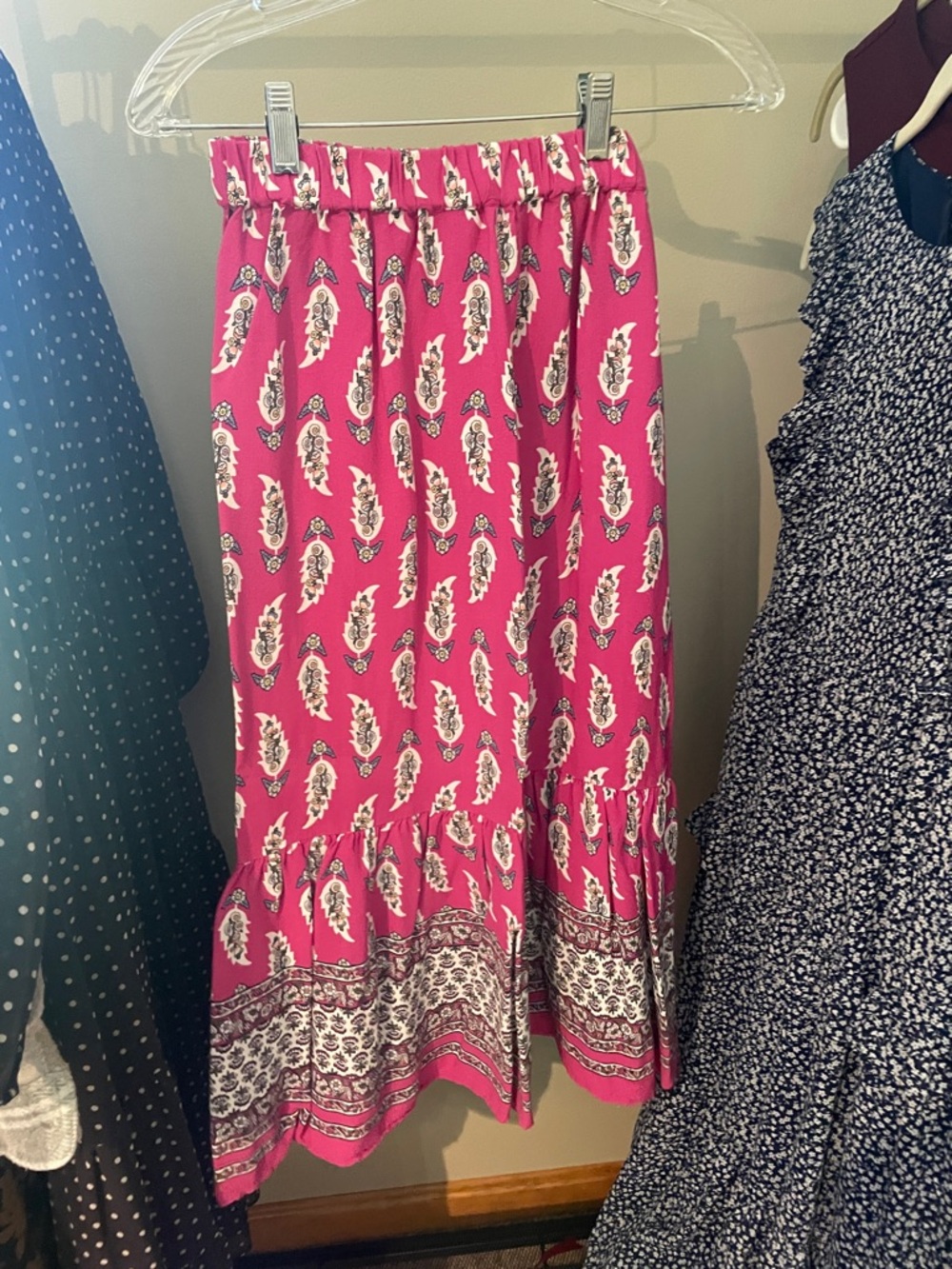 LOFT Pink Paisley-Print Tiered Midi Skirt